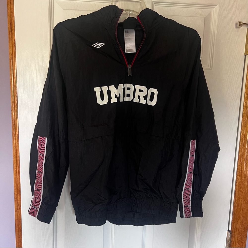 Umbro Premier 1/4 Zip Pullover Hooded Jacket Youth Large 14-16 Black White Red